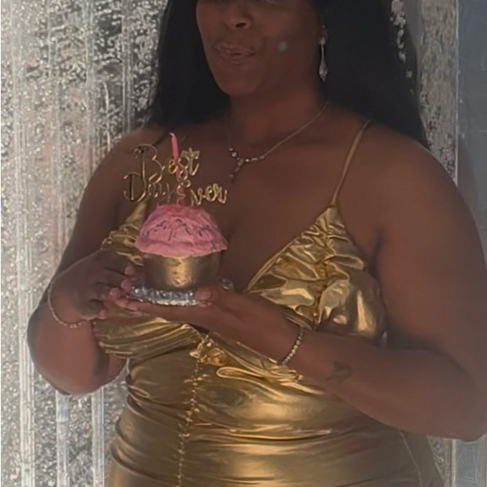 Gold Ruched Dress - Picture 2 of 3